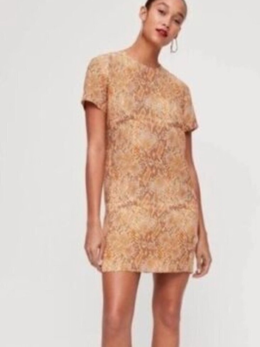 NWT Babaton Patricio Animal Print Shift Dress Snakeskin Print Brown Beige